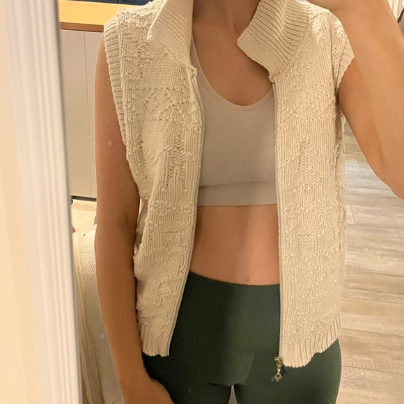 Vintage Cotton Knit Holiday Sweater Vest Cream SMALL Zip Up Christmas - Picture 1 of 10